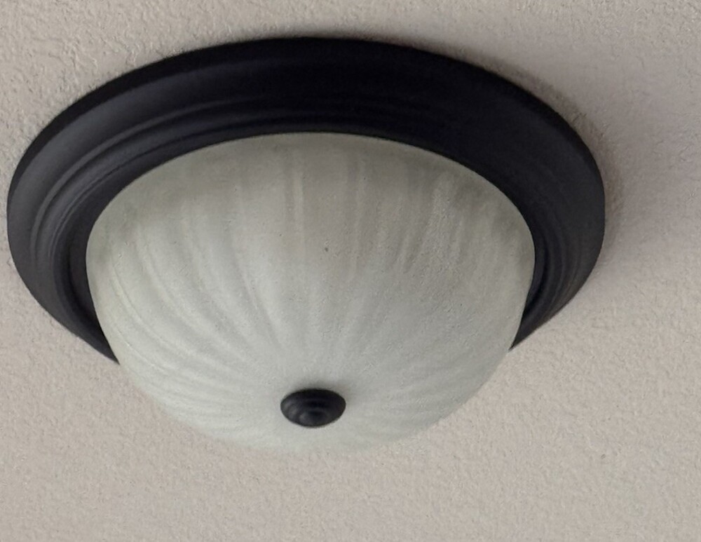 flush mount ceiling light Frosted Glass With Black Rustic Accents